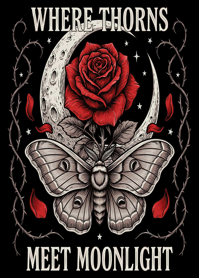 Where Thorns Meet Moonlight Moth Illustration