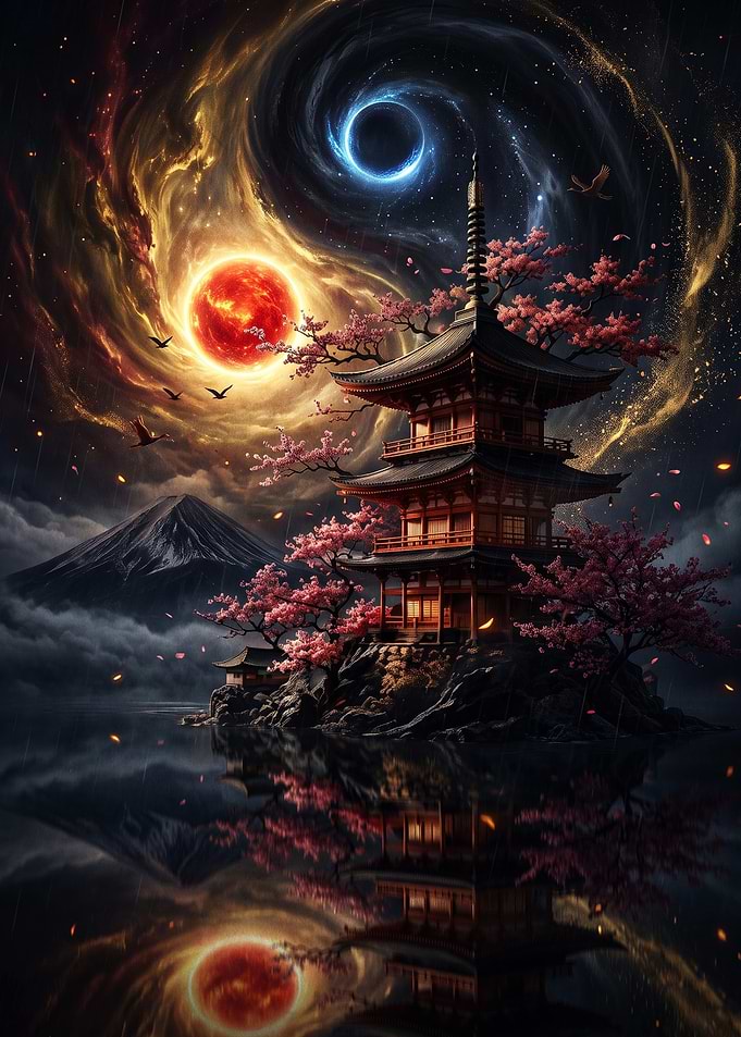 Japanese Pagoda Cosmic Yin Yang Art