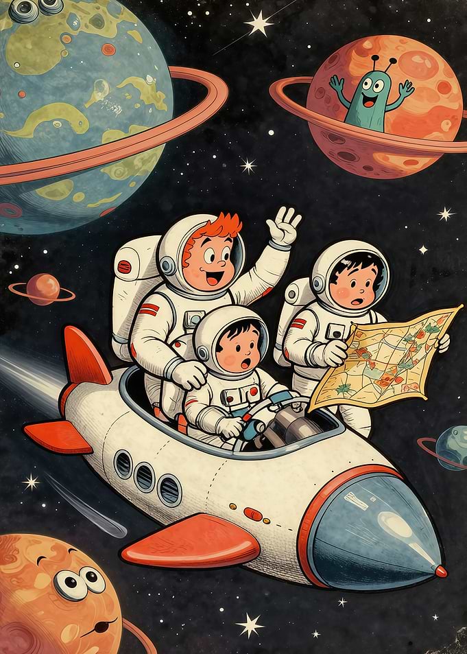 Children Astronauts Exploring Outer Space