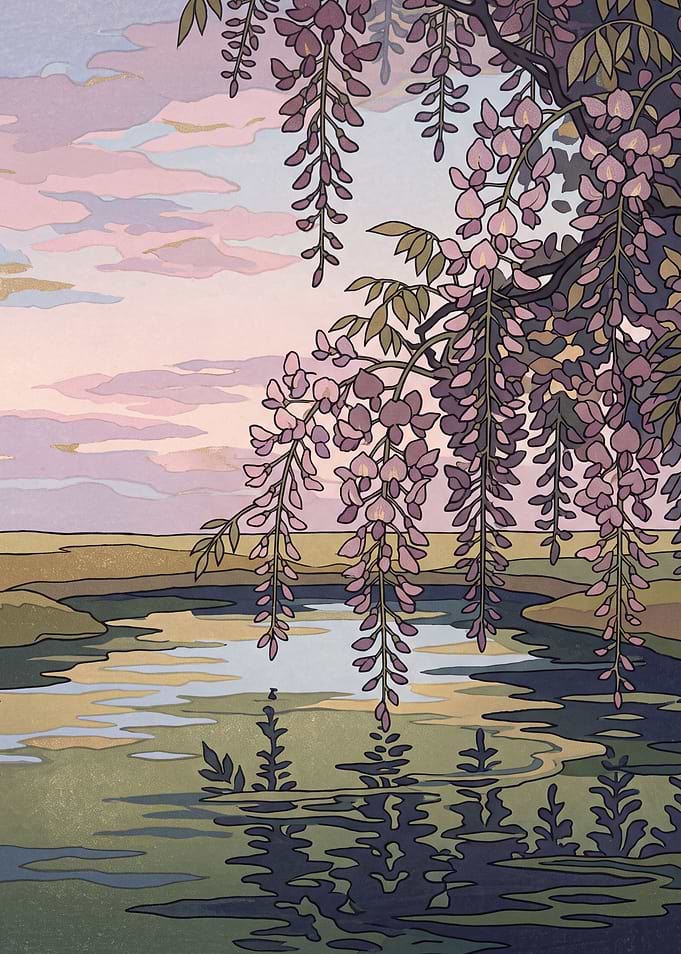 Nihonga Wisteria at Dawn