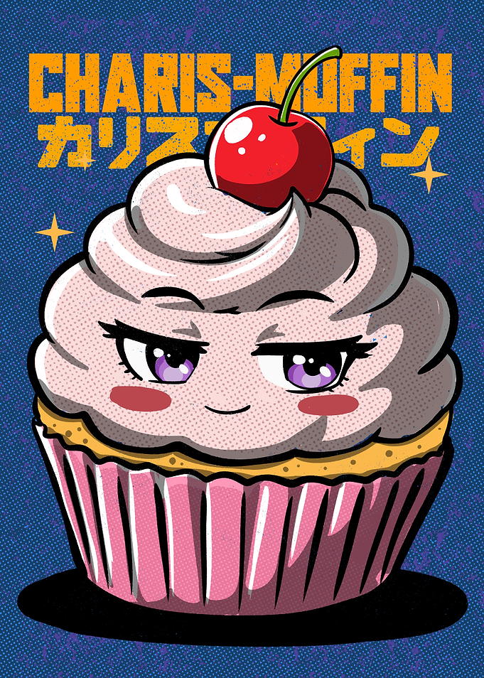 Charis-Muffin Anime Style Cupcake Retro Illustration