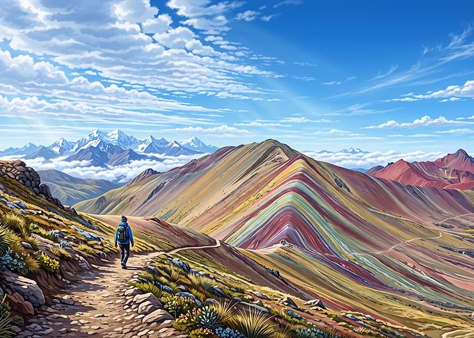 Hiker on Rainbow Mountain Trail