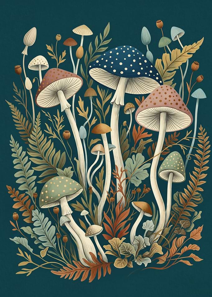 Vintage Mushroom Botanical Forest Nature Print Botanical Mushroom Art Minimalist