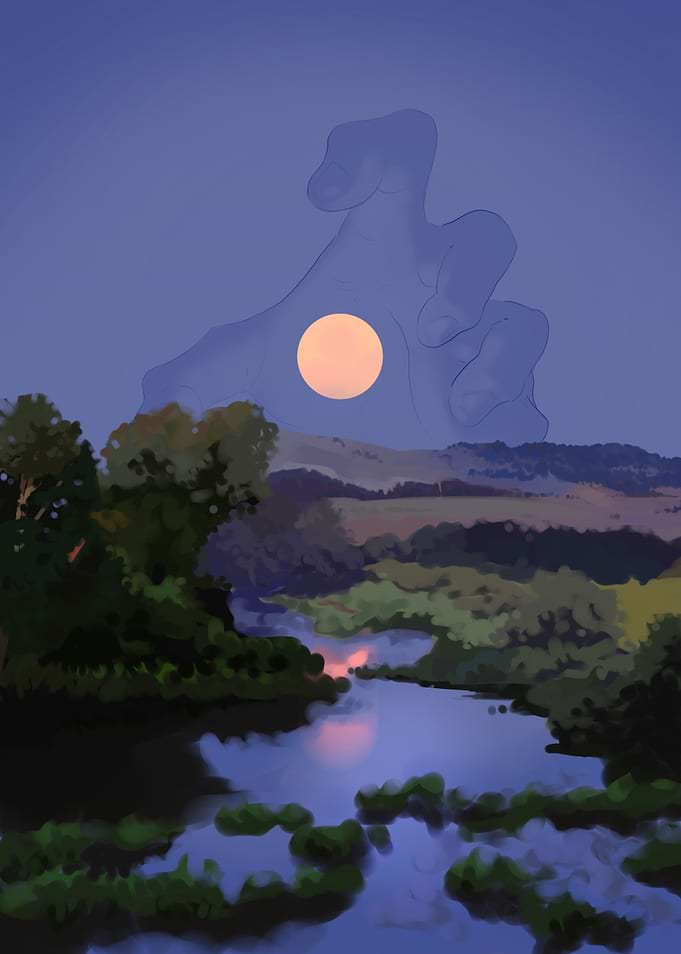Giant Hand Reaching for the Moon