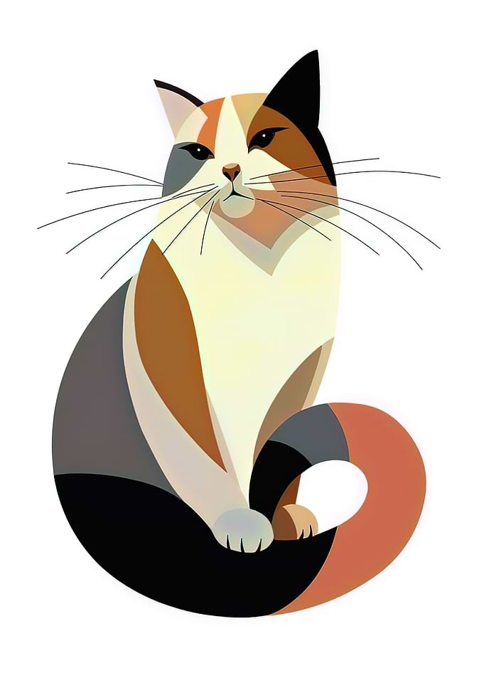 Stylized Geometric Calico Cat Illustration