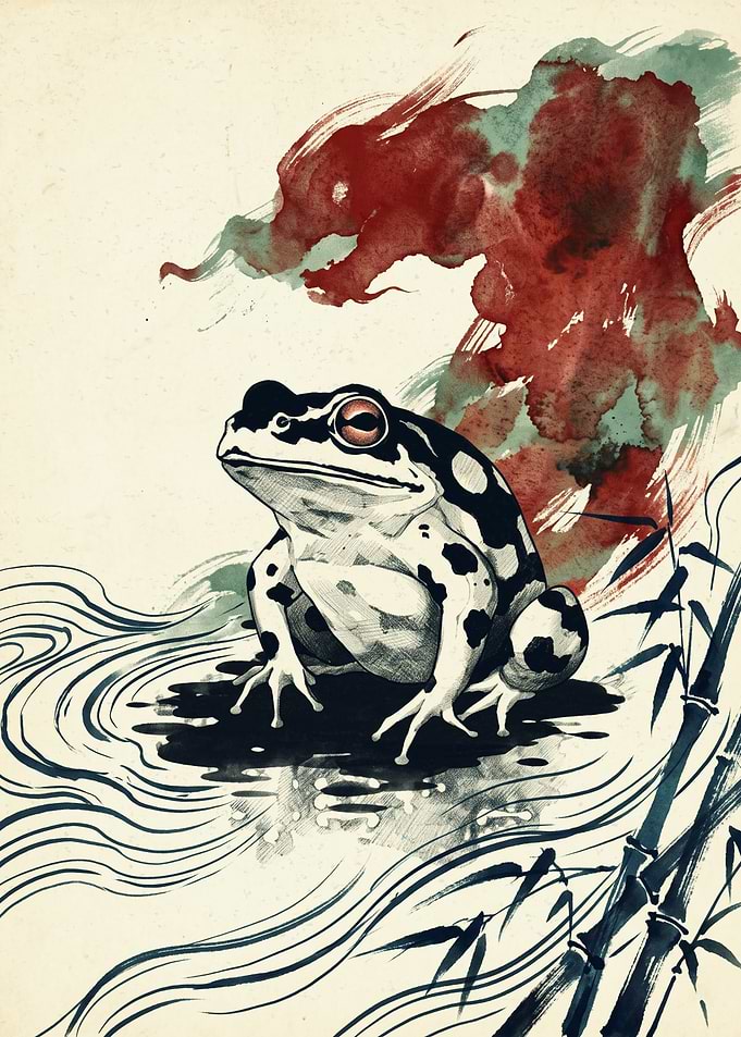 Japanese Frog Ukiyo E Style Vintage Animal Art