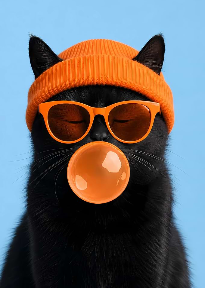 Cool Black Cat with Bubblegum