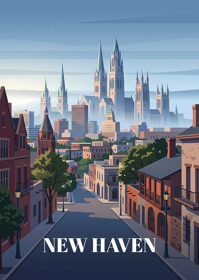 New Haven Cityscape Travel Poster