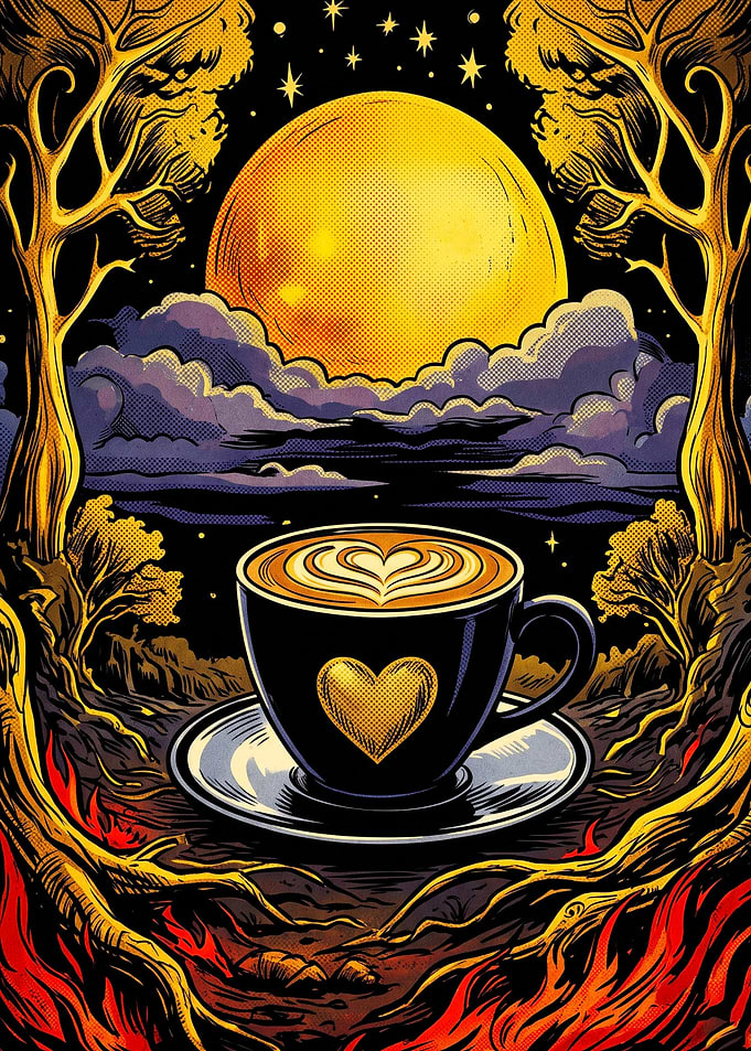 Coffee Moon Retro Art Poster