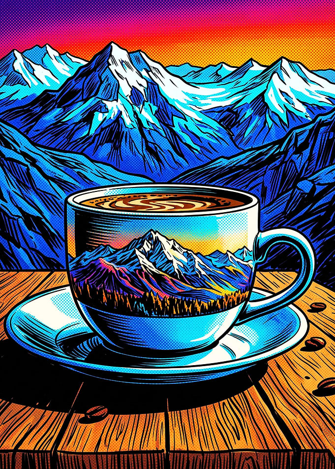 Coffee Mountain Retro Pop Art Poste