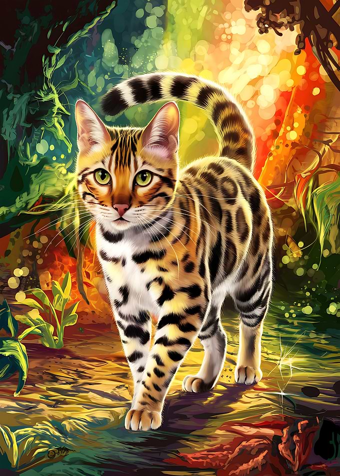 Majestic Bengal Cat in Vibrant Forest
