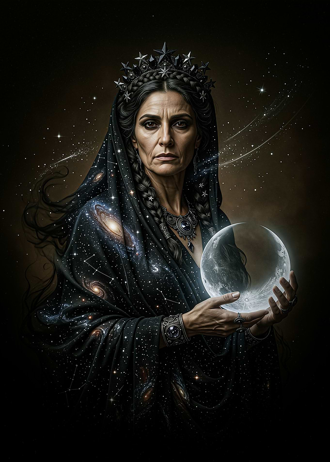 Nyx Celestial Goddess Holding the Moon