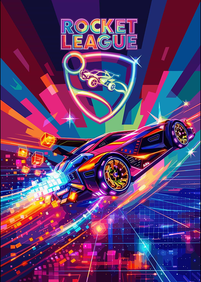 Vibrant Rocket League Neon Poster