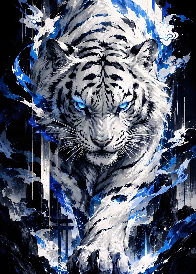 Majestic Blue-Eyed White Tiger