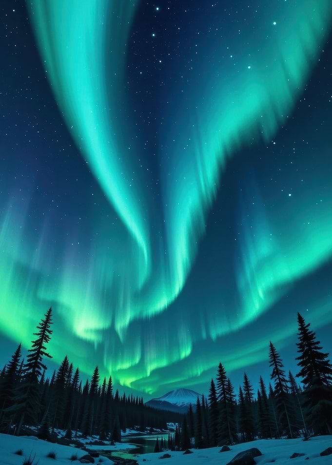 Vibrant Aurora Borealis Over Snowy Forest