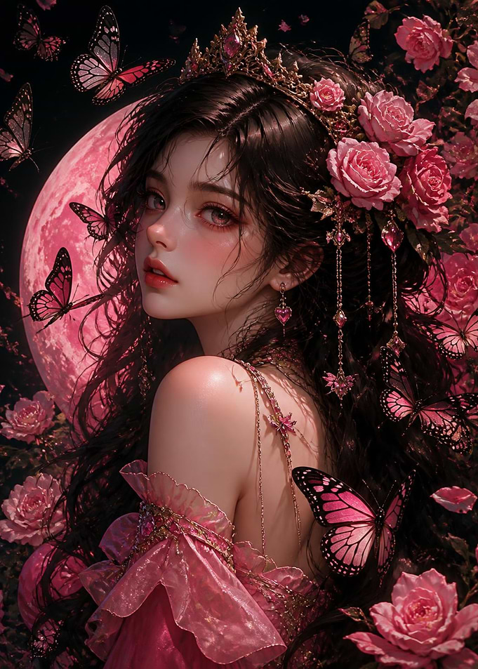 Ethereal Princess with Pink Roses