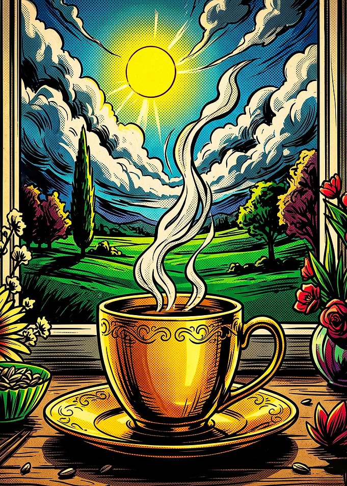 Coffee Cup Morning Window Retro Art