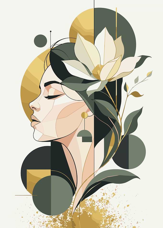 Minimalist Woman Portrait with Floral Accents