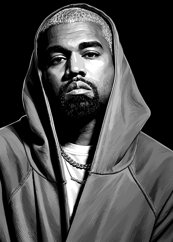 Kanye West Black and White Portrait