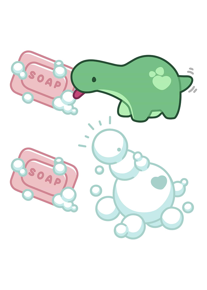 Cute Dinosaur Licking Soap Bubbles