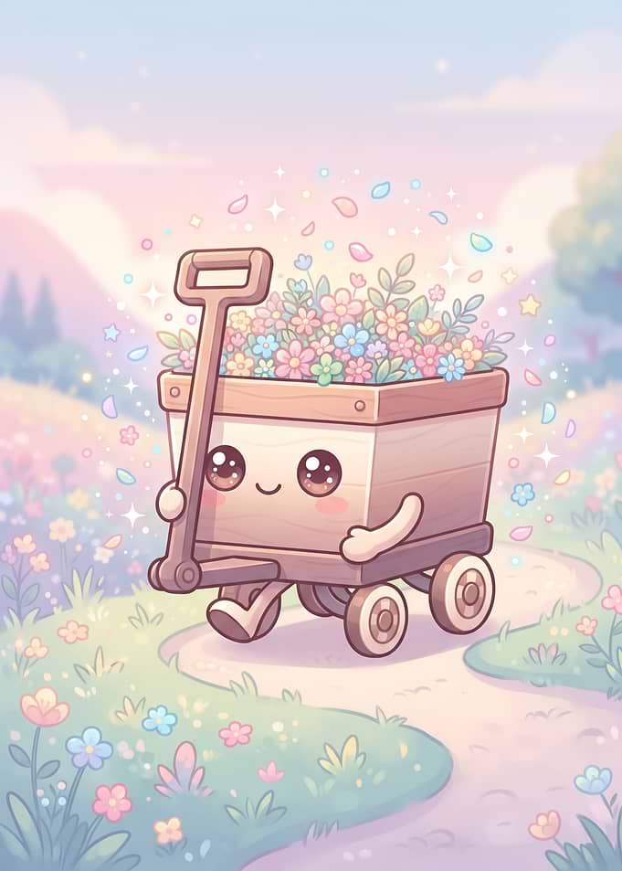 Cute Kawaii Wagon with Flowers