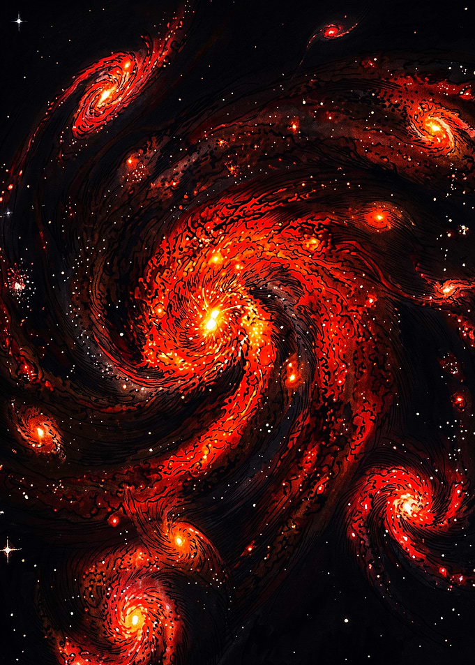 Fiery Red Spiral Galaxy Cluster
