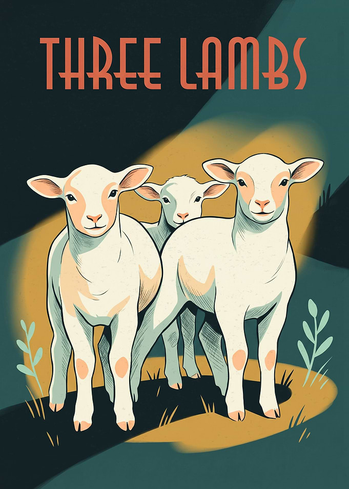 Three Cute Lambs Animals Farm Animals Vintage Retro Poster Graphic Art