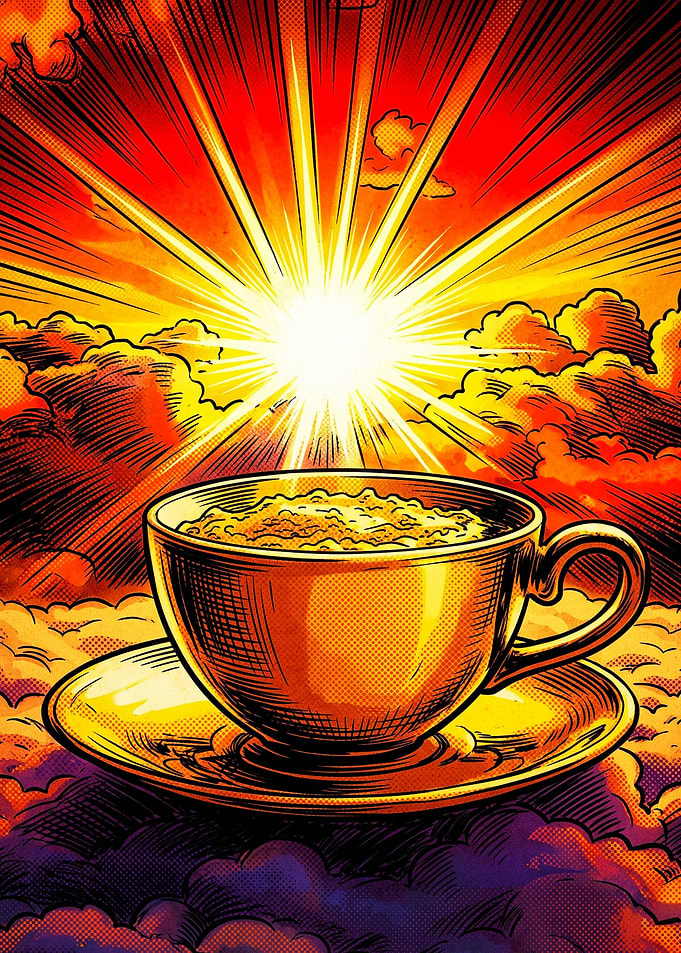 Coffee Cup Sunrise Anime Art Poster