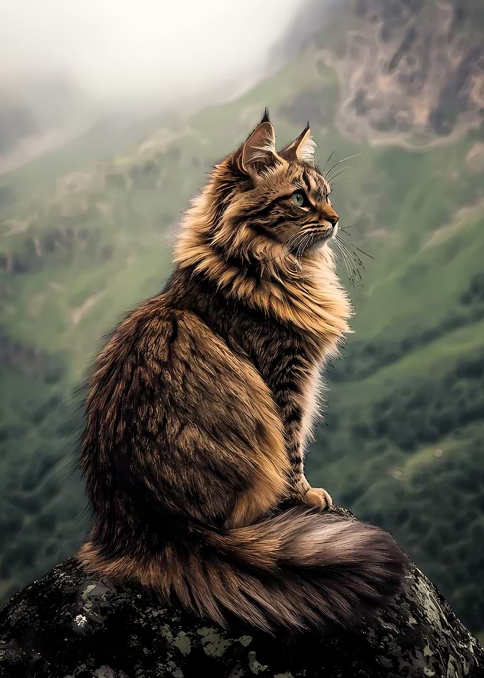 Majestic Maine Coon on Mountain Peak