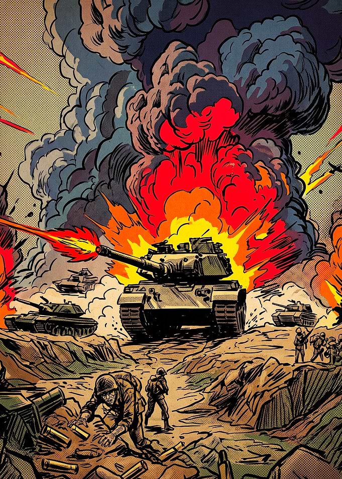 Tank Battle War Comic Art Poster