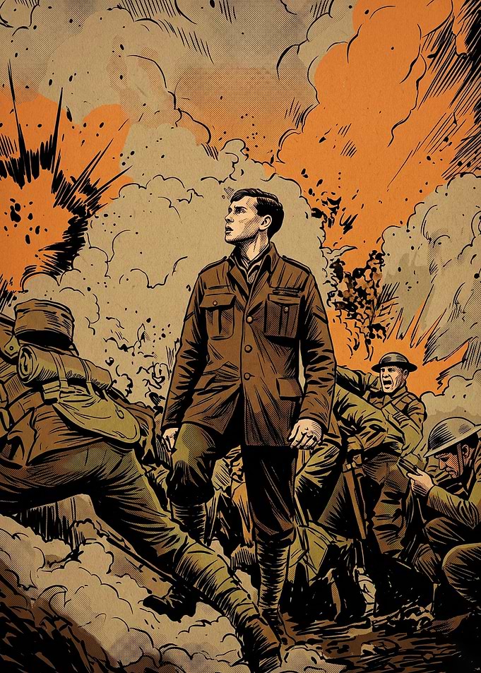 War Trench Soldier Comic Retro Art