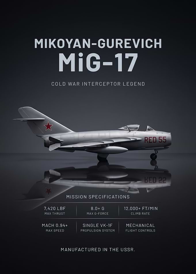 sleek side view Mikoyan-Gurevich MiG-17 Technical Poster