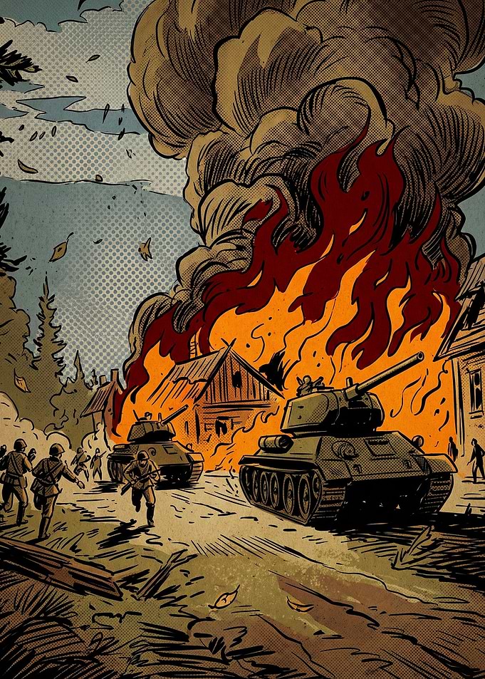 Tank Battle War Retro Comic Art