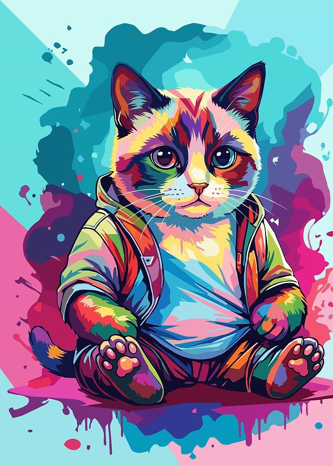 Colorful Pop Art Cat in Hoodie
