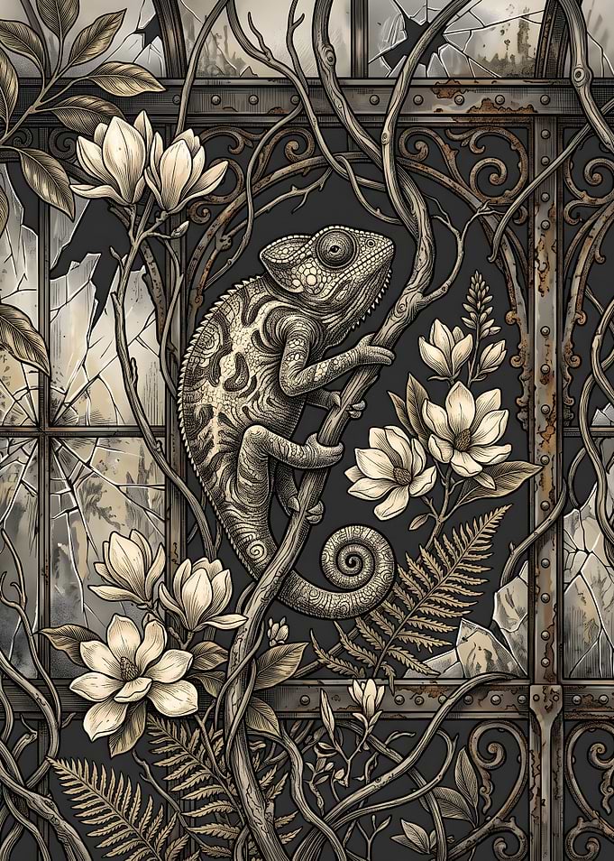 Chameleon in a Ruined Greenhouse