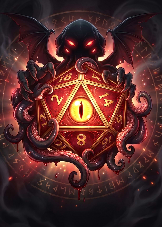 Cthulhu Holding a D20 Die