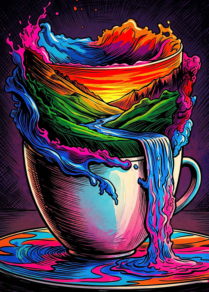 Coffee Cup Landscape Neon Art