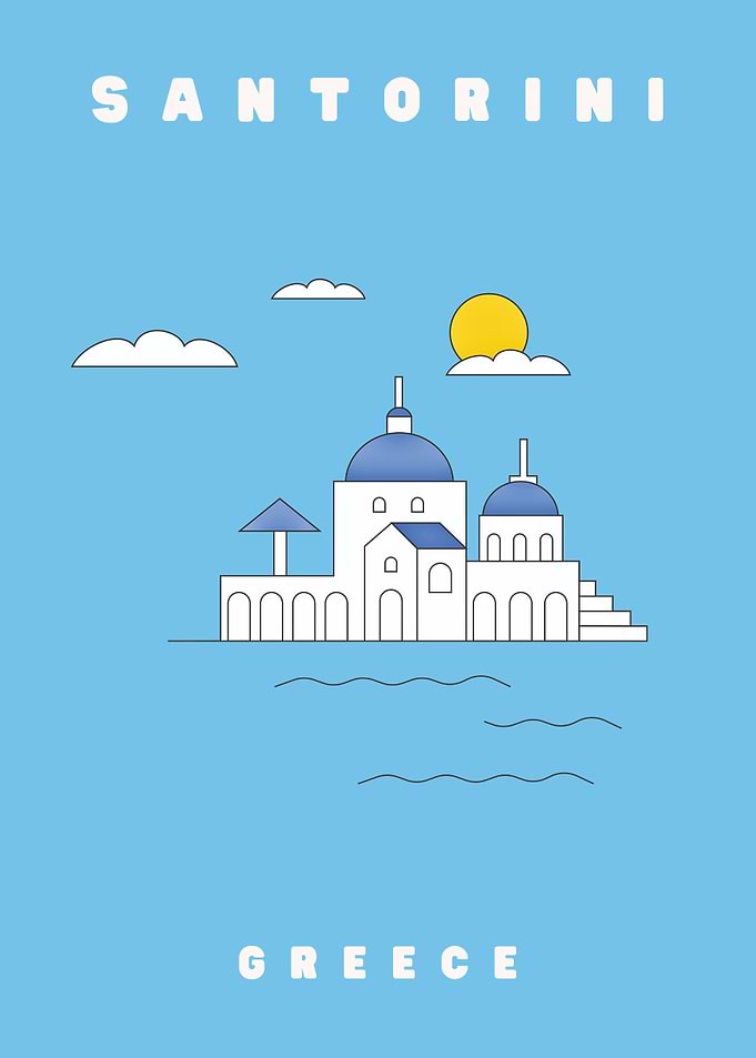 Minimalist Santorini Greece Travel Poster