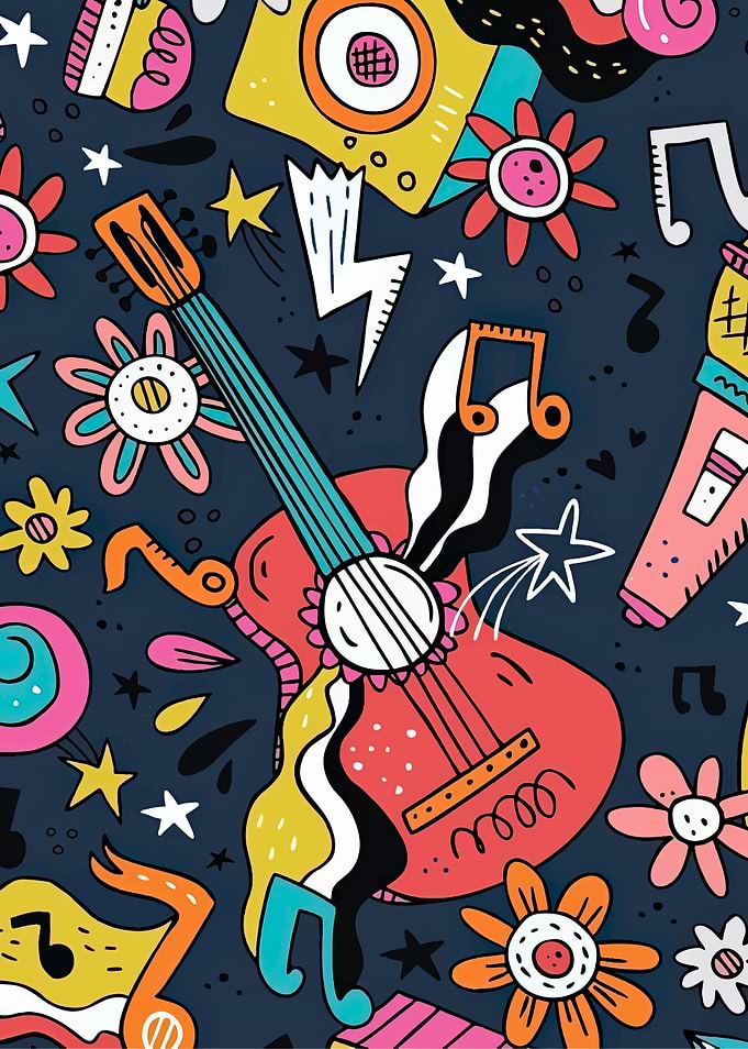 Colorful Musical Doodle Pattern