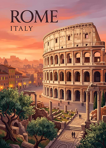 Rome Italy Colosseum Vintage Travel Poster