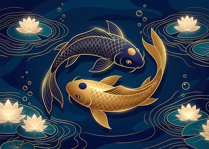 Golden and Dark Koi Fish Yin-Yang