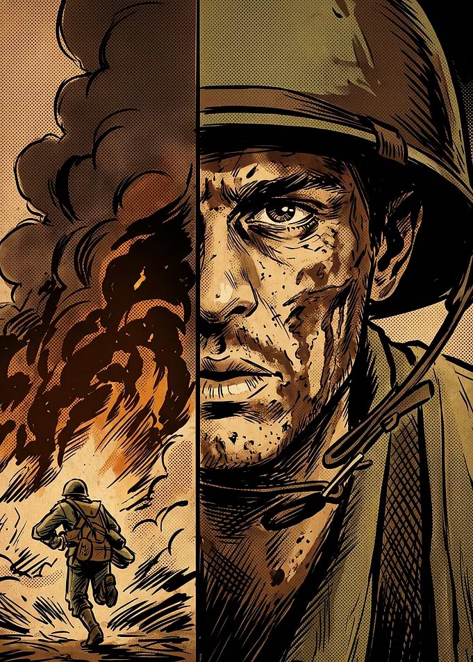 Military Soldier Combat Comic Art