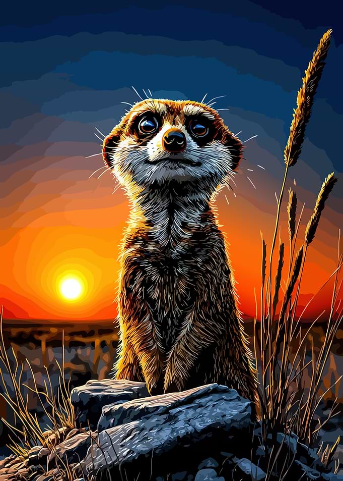 Meerkat Standing at Sunset