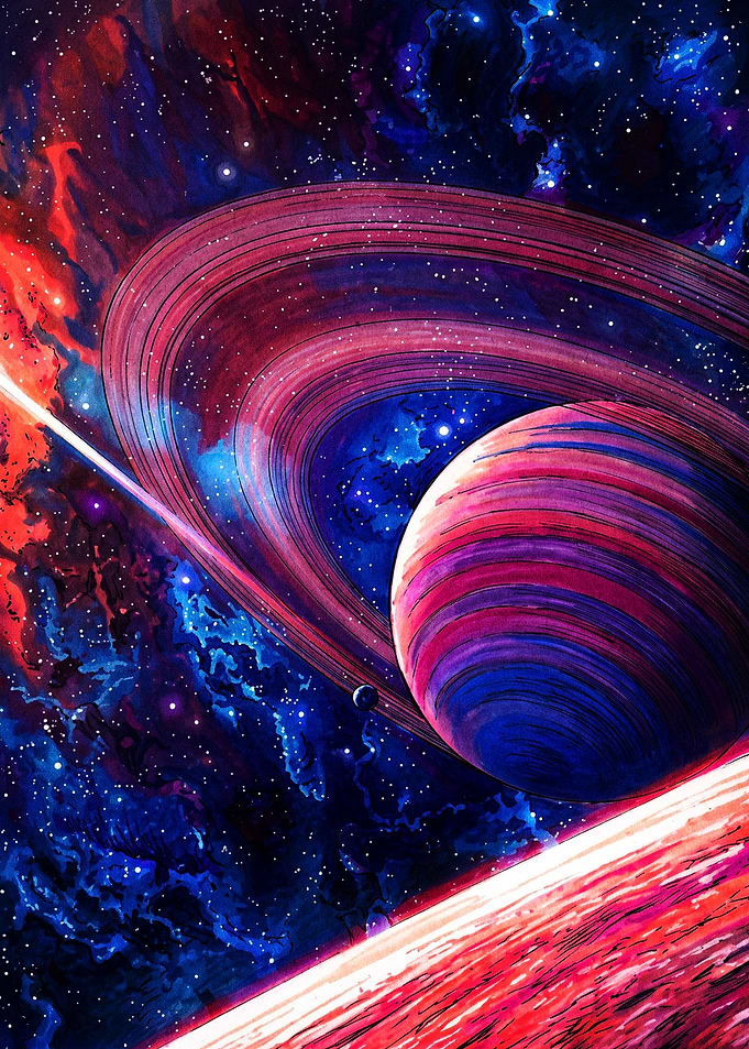 Vibrant Ringed Planet in Deep Space