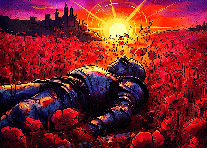 Fallen Knight Poppy Field Sunset Ar