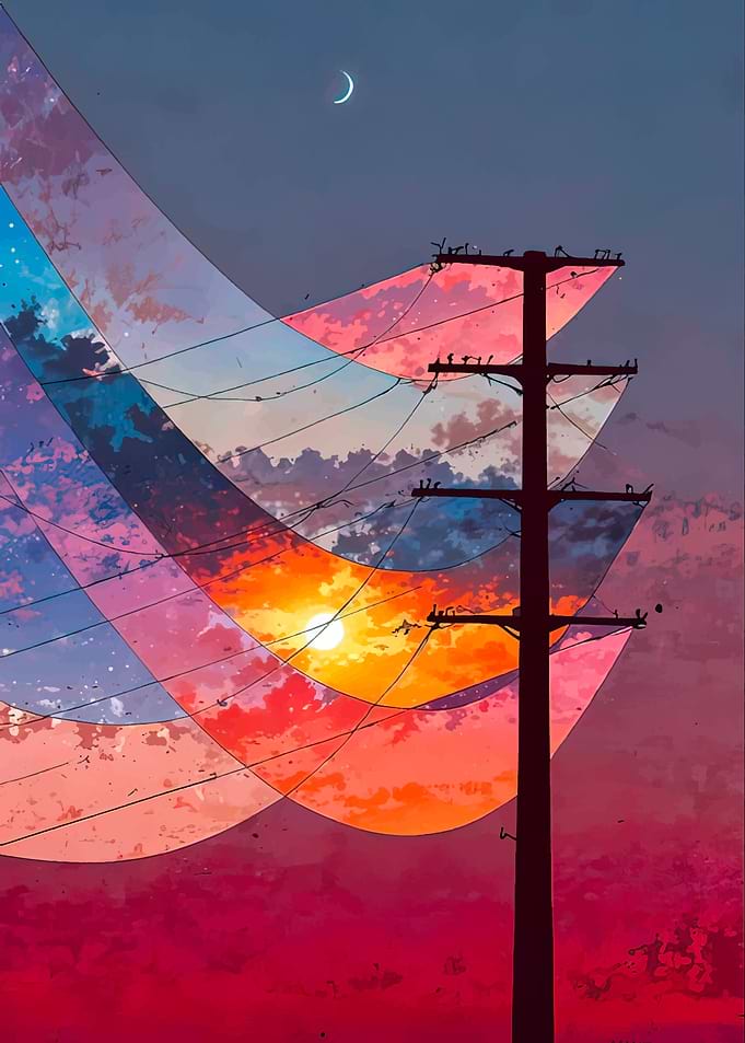 Surreal Sunset Power Line Silhouette