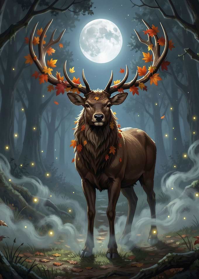 Majestic Autumn Stag Under Full Moon