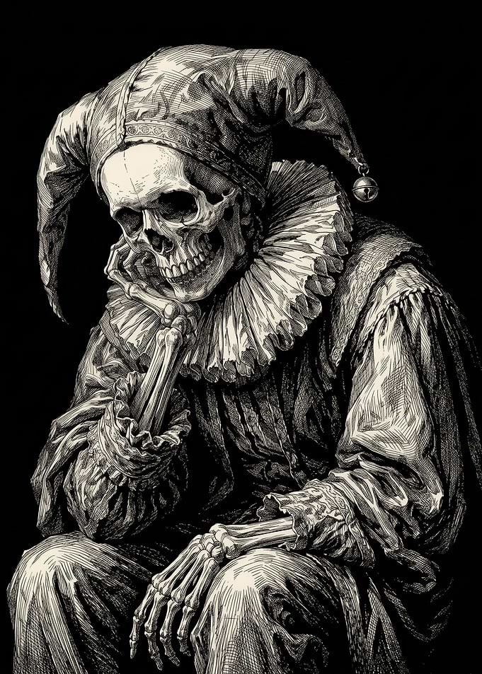 Pensive Skeleton Jester Illustration