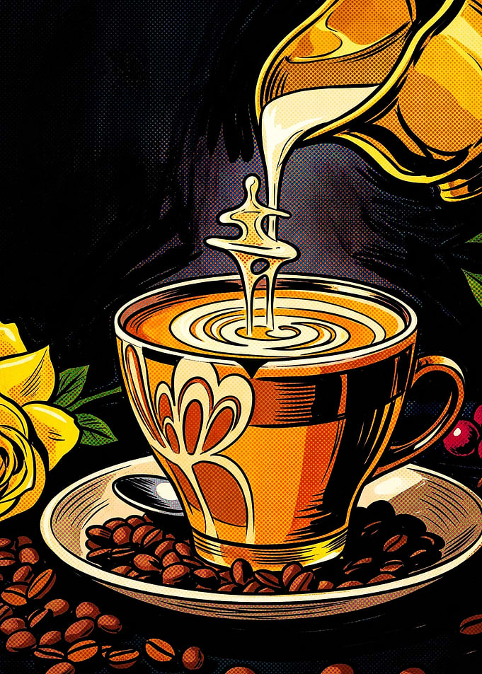 Coffee Cup Milk Pour Retro Poster
