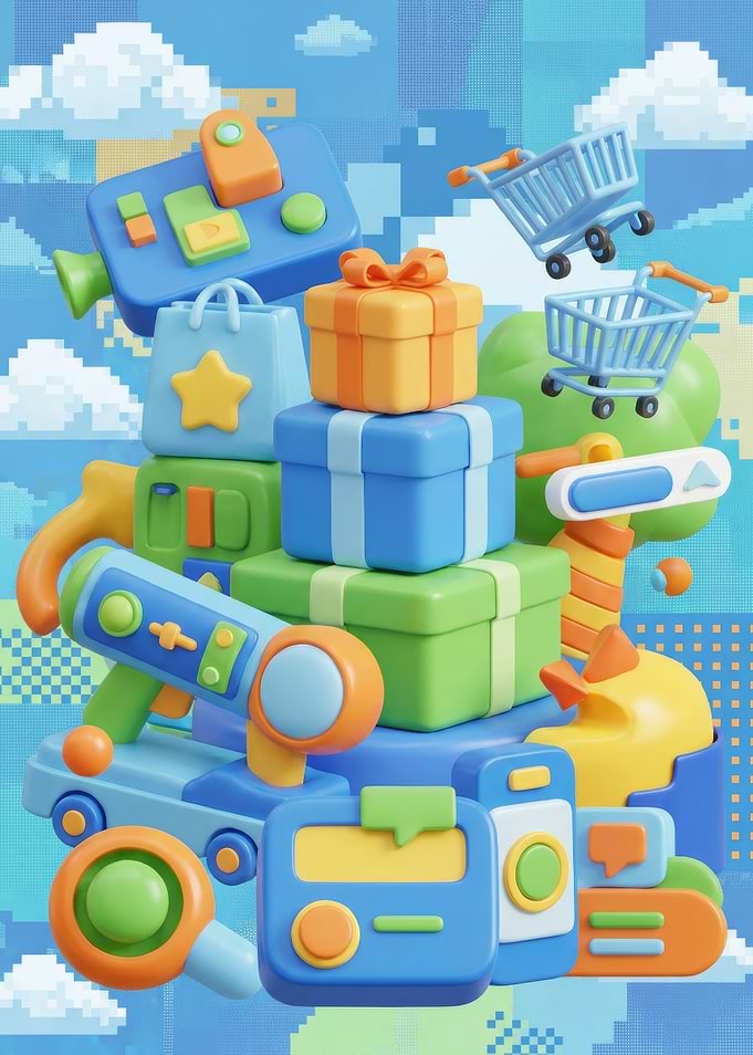 3D E-commerce Shopping Concept Illustration